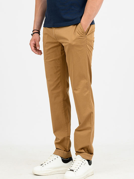 Pantaloni Chino Elastici în Croială Dreaptă Camel