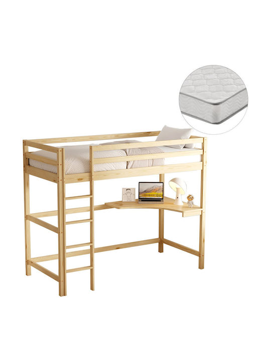 Kids Bed Bunk Single with Mattress & Desk Beige 90x190cm