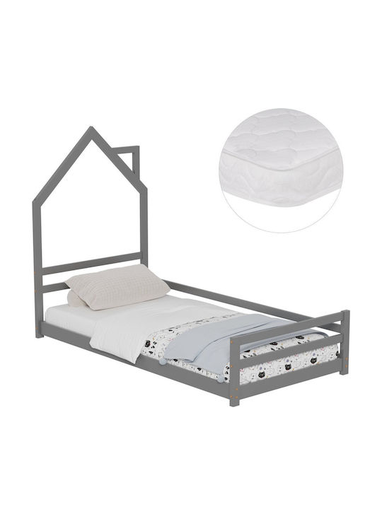 Kinderbett Montessori Einzel mit Matratze Grau 90x190cm
