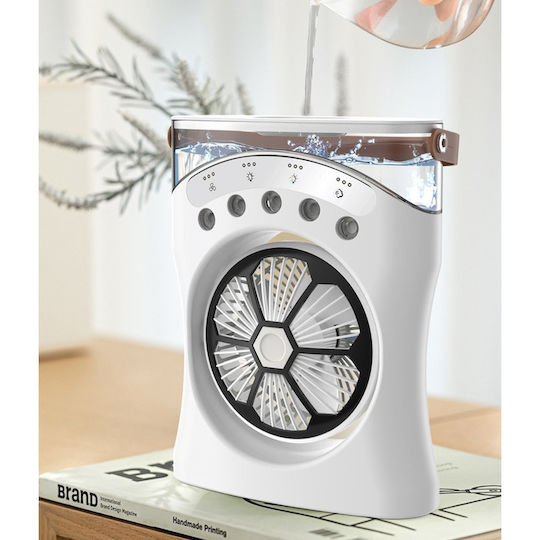 Portable Cooling Fan 3 Speeds Mist Humidification Adjustable Angle Night Light Usb 550ml White