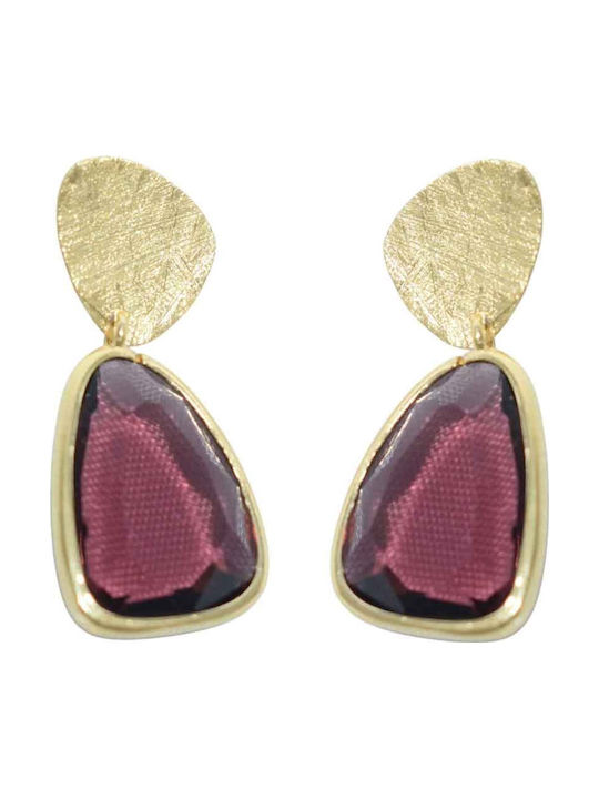 Gatsa Gold Plated Dangle Earrings with Purple Stones