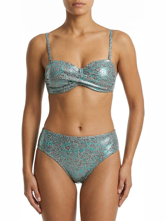 Γυναικείο Μαγιό Στράπλες Push-up Μπανέλα Metallic Animal Print Πράσινο