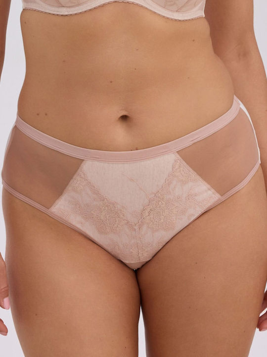 Ψηλόμεσο Γυναικείο Slip με Δαντέλα Εκρού