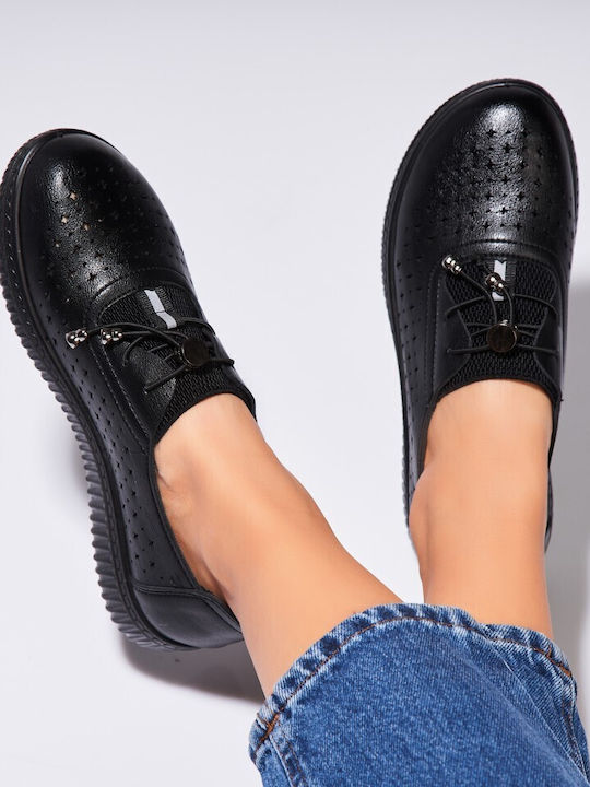 Leder Damen Oxfords in Schwarz Farbe