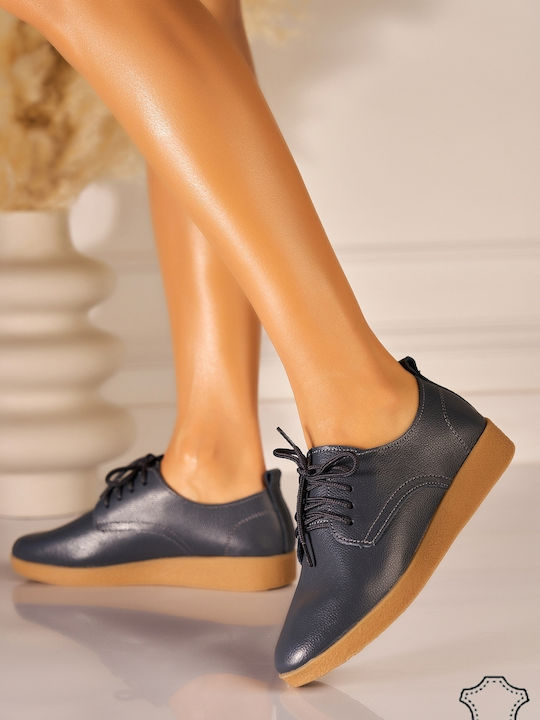 Δερμάτινα Γυναικεία Oxfords σε Γκρι Χρώμα