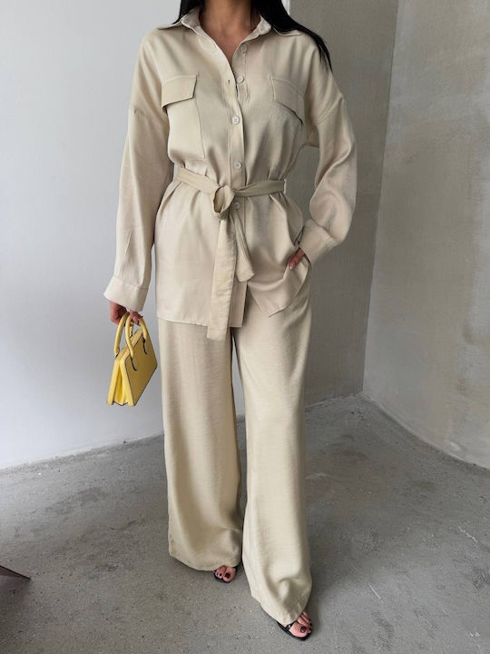 Elloturcia Damen Beige Set mit Hose