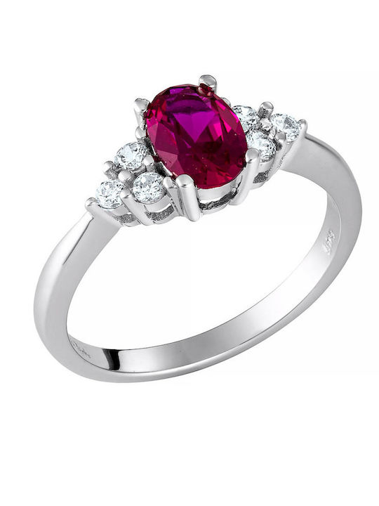 Single Stone Ring In 14K White Gold With Zircon