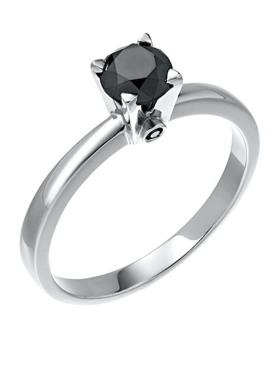 Single Stone Ring In 18K White Gold With Diamond
