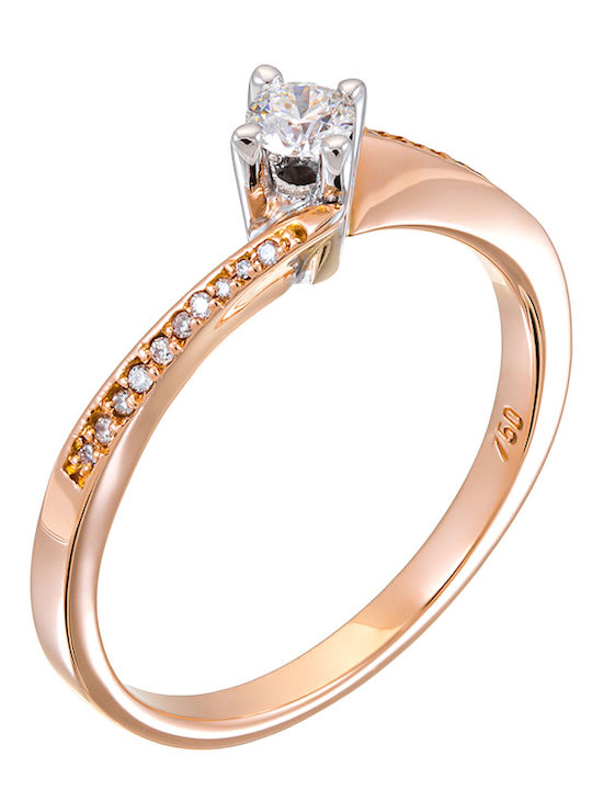 Inel Din Aur Roz 18K Cu Diamant