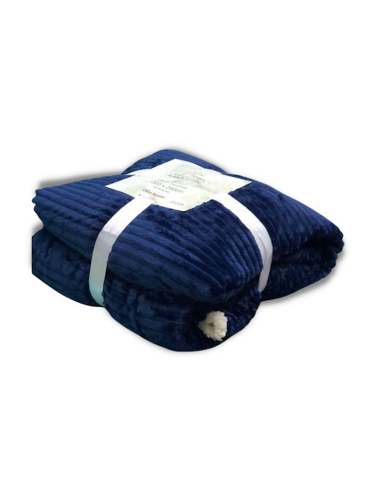 Κουβέρτα Fleece Γούνα Sherpa Υπέρδιπλη Μπλε 220×240cm – 95-103