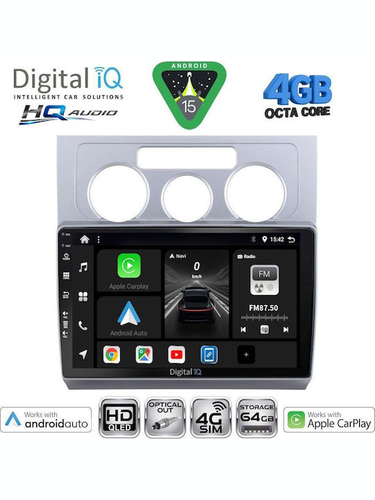 Digital IQ Car Audio System for Volkswagen Touran 2003-2010 with A/C Bluetooth USB WiFi GPS Apple CarPlay Android Auto with 10" Touch Screen