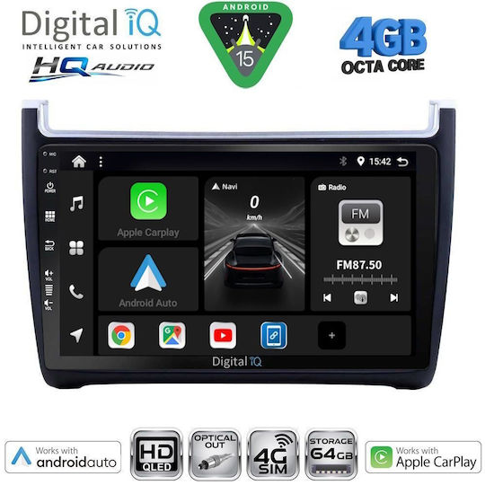 Digital IQ Ηχοσύστημα Αυτοκινήτου για Volkswagen Polo 2014-2017 (Bluetooth/USB/WiFi/GPS/Apple-Carplay/Android-Auto) με Οθόνη Αφής 9"