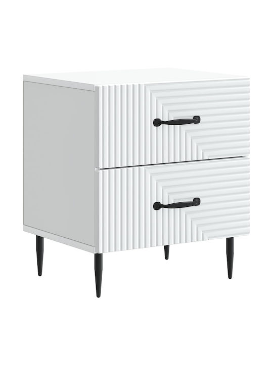 Wooden Bedside Table with Metal Legs White 43x34.5x47.5cm