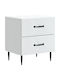 Wooden Bedside Table with Metal Legs White 43x34.5x47.5cm