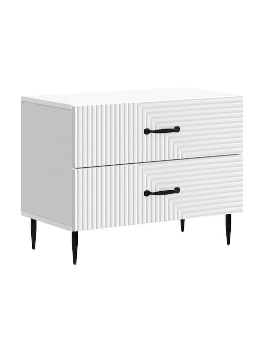 Κομοδίνο Ξύλινο με Μεταλλικά Πόδια Λευκό 62x34.5x47.5cm