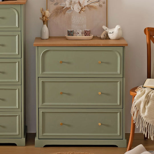 Kommode Schlafzimmer Holz A-s Mohea mit 3 Schubladen Celadon 72x39x81cm