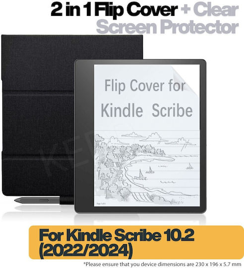 2в1 Калъф Kindle Scribe 10.2 2022/2024 Inkora Leaf Черен Прозрачен Комплект Защита На Екрана