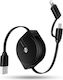 Usams Retractable USB to Lightning / micro USB Cable 2A Μαύρο 1m SJ192USB01