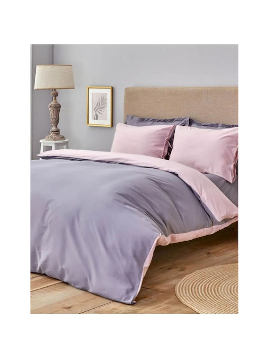 SteweHome Cotton Duvet Cover Set 200x200cm Double With 2 Pillowcases Pink