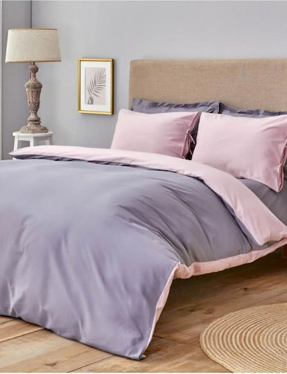 SteweHome Σετ Παπλωματοθήκη Βαμβακερή 200x200cm Διπλή με 2 Μαξιλαροθήκες Ροζ