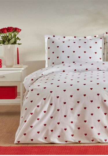 SteweHome Cotton Duvet Cover Set 200x200cm Double With 2 Pillowcases Red