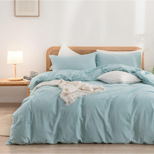 SteweHome Cotton Duvet Cover Set 180x220cm Double With Pillowcase Ecru