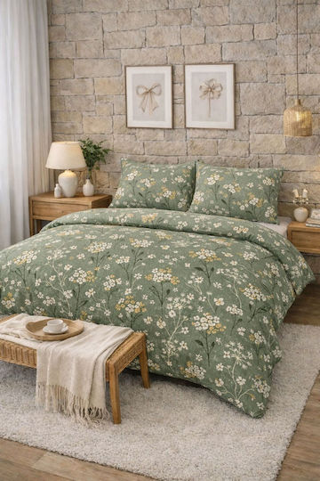 SteweHome Σετ Παπλωματοθήκη Βαμβακερή 200x220cm Διπλή με 2 Μαξιλαροθήκες Πράσινη