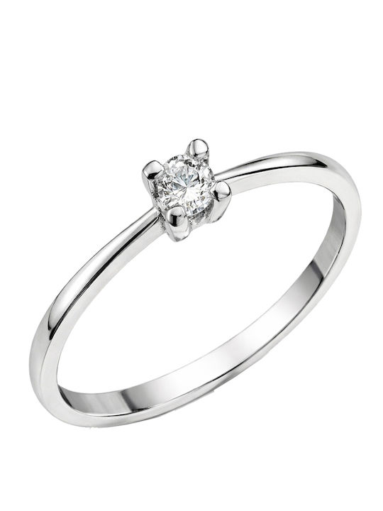 Single Stone Ring In 18K White Gold With Diamond