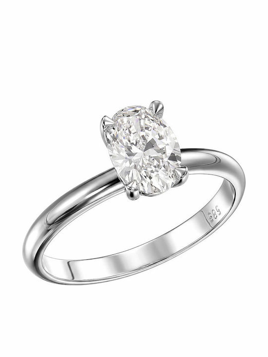 Single Stone Ring In 14K White Gold With Diamond