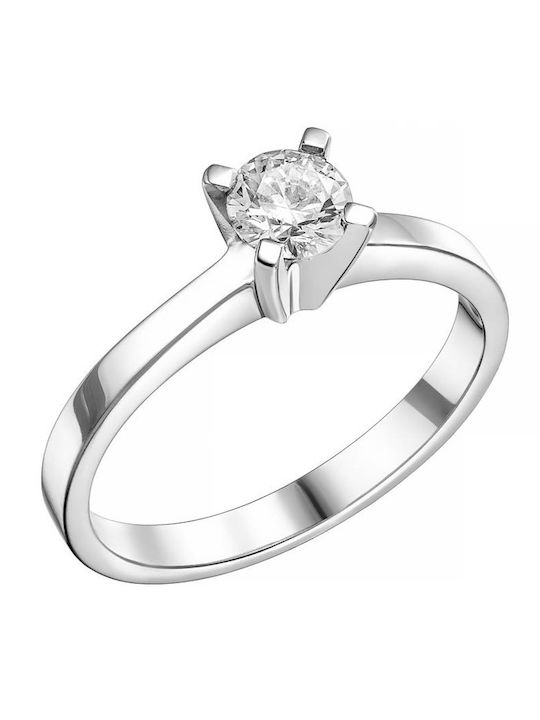 Single Stone Ring In 18K White Gold With Diamond