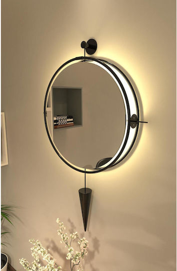 SteweHome Wall Mirror with Gold Metallic Frame & LED Lighting Diameter 60cm