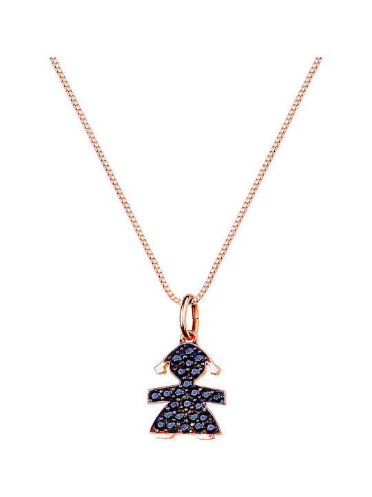 Pendant Rose Gold 14K Girl Black Cord 40cm
