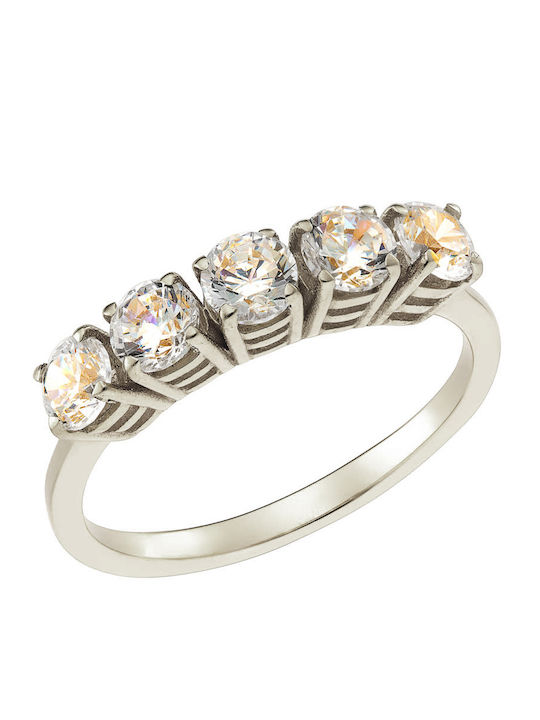 Women's Ring with Zircon in 14K White Gold