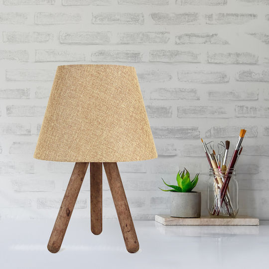Fratelli Home Holz Tischlampe mit Beigeem Hut und Basis