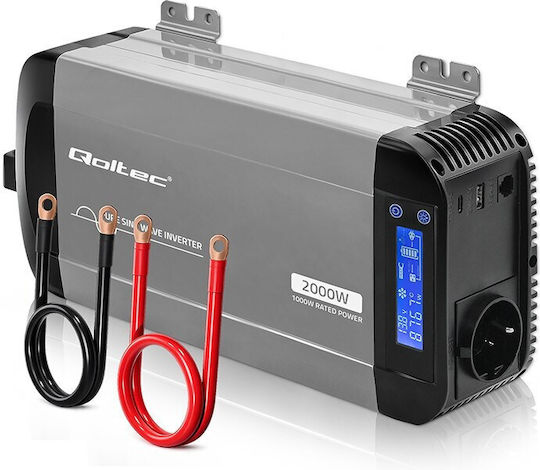 Qoltec Auto-Stromwandler Reine Sinuswelle 12v 230v 1000/2000w Lcd Usb Usb-c kompatibel Lifepo4 Gel Agm