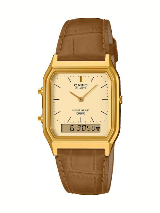 Casio Vintage Дигитален Мъжки Часовник 38mm На Батерия с Кафява Кожена Каишка