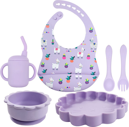 Queen Mother Feeding Set Unicorn Silicone With Anti-Slip Base Purple 6pcs