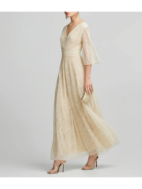 Lynne Maxi Dress for Wedding Christening with Lace Off White