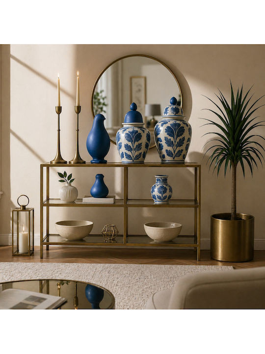 Κονσόλα Μεταλλική με Γυάλινη Επιφάνεια Χρυσή Μ80xΠ30xΥ90εκ.