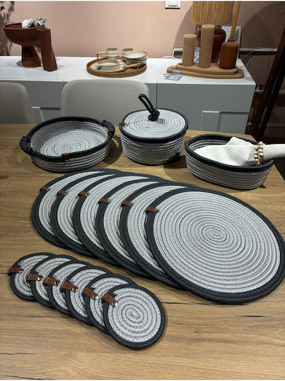 SteweHome Round Wicker Gray Placemats 33cm 15 Pieces