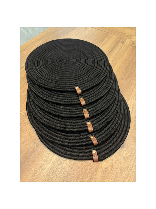 SteweHome Round Black Wicker Placemats 33cm 6 Pieces