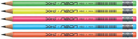 Doms Neon Молив Кръгъл Връх HB С Гумичка 12 Бройки 80410 Doms