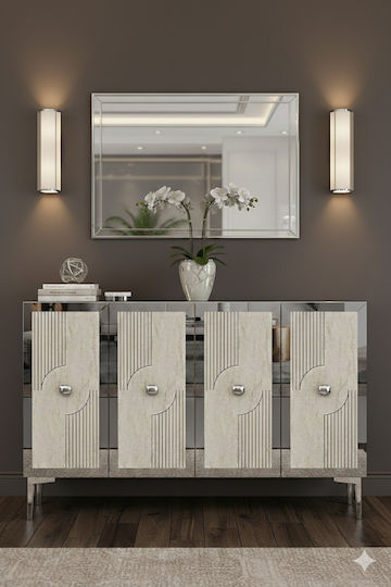 Μπουφές Ξύλινος με Καθρέπτη Λευκός 120x32x75cm