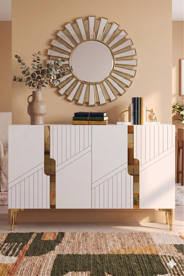 SteweHome Μπουφές Ξύλινος mit Spiegel Λευκά 120x32x75cm