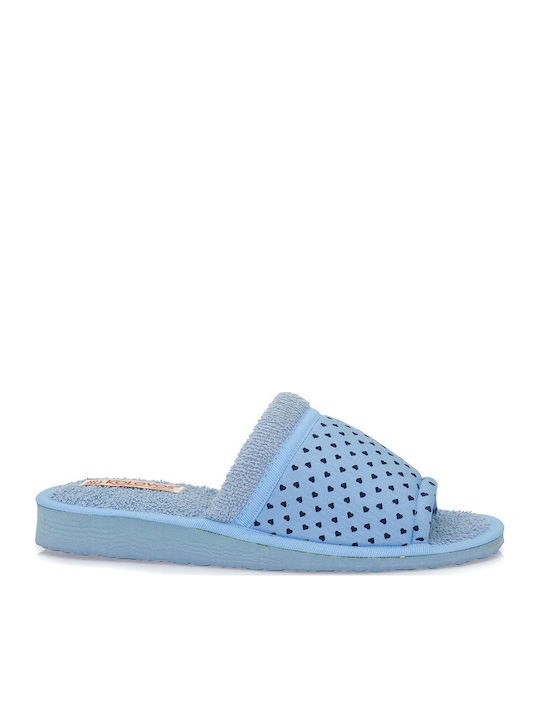 Kolovos Leather Winter Women's Slippers Light Blue