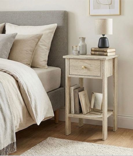Gray Wooden Bedside Table 40x35x70cm