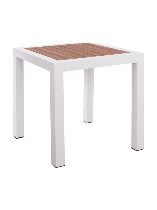 Table for Small Outdoor Spaces Aluminum White/Walnut 45x45x45cm