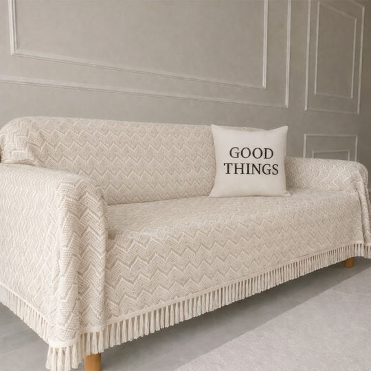 SteweHome Three-Seater Sofa Throw Knitted 180x300cm Ecru