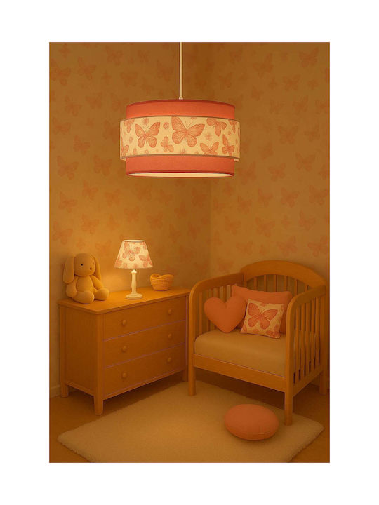 SteweHome Lustră Suspendată Pentru Copii Cu O Singură Lumină Din Țesătură Cu Soclu E27 Roz 51x28cm