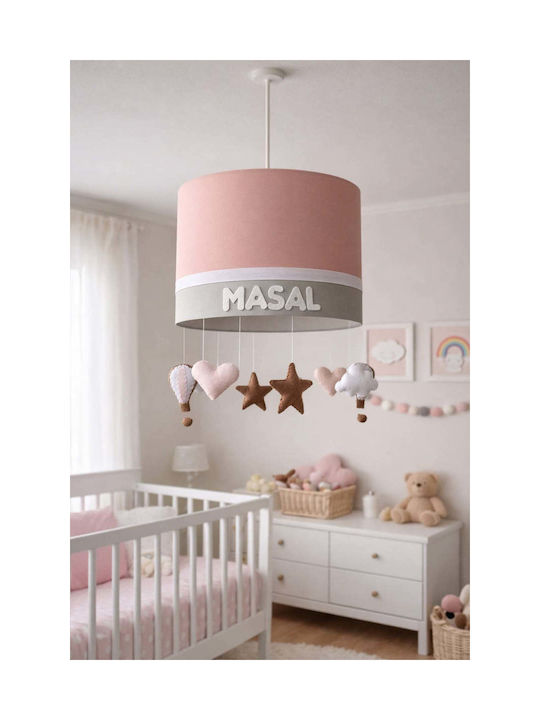 SteweHome Single-Light Kids Ceiling Pendant Light Made of Fabric with E27 Socket Gray 51x30cm